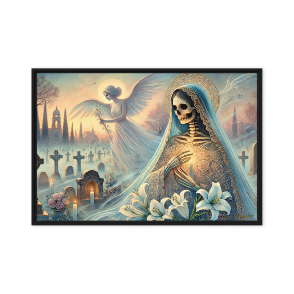 Santa Muerte Framed Canvas Print - Gothic Guardian of the Afterlife, 24x36 Black Frame