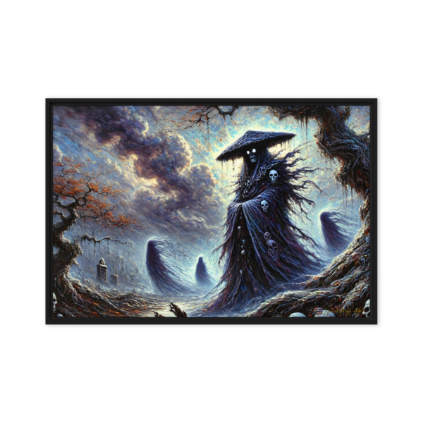 24x36in Framed Canvas Print - Harbinger of the Abyss Artwork with Black Frame