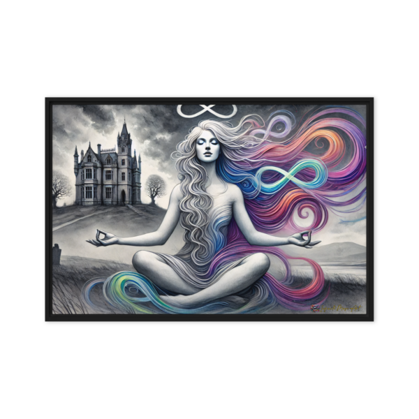 Whispers of the Eternal Muse: 24x36in Framed Canvas Print with Black Frame