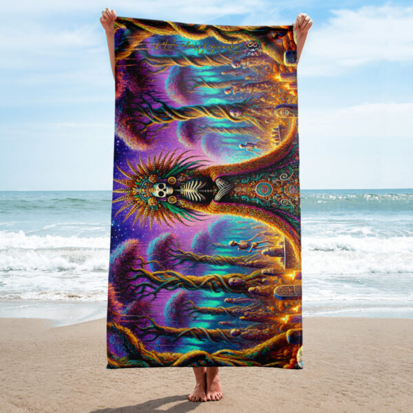 Mictecacihuatl Aztec Goddess Beach Towel – Vibrant Sublimated Towel for Beach and Outdoor Use - Image 2