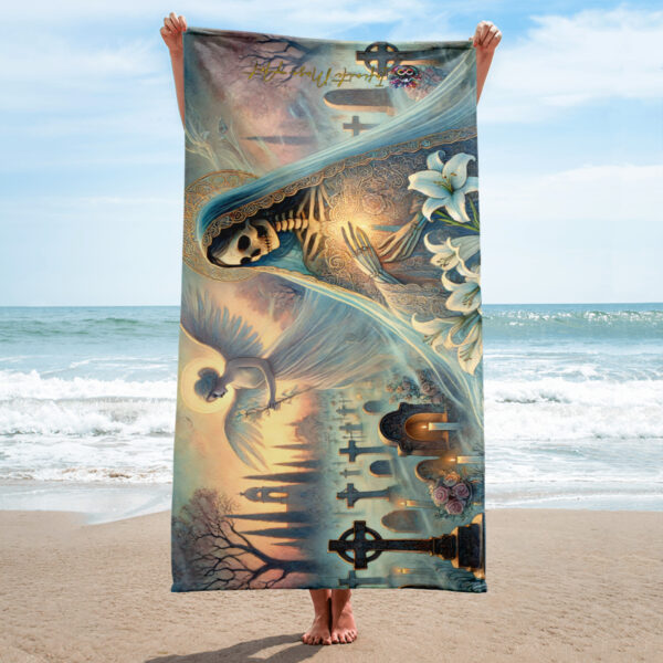 Santa Muerte Beach Towel - Gothic Sublimated Towel for Beach & Outdoor Use - Image 2