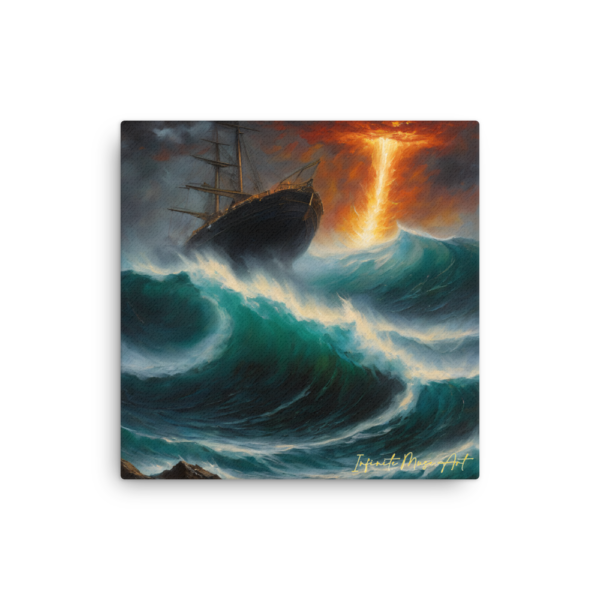 16x16 Thin Canvas Print – Dramatic Shipwreck Scene, Stormy Sea Art by Infinite Muse Art