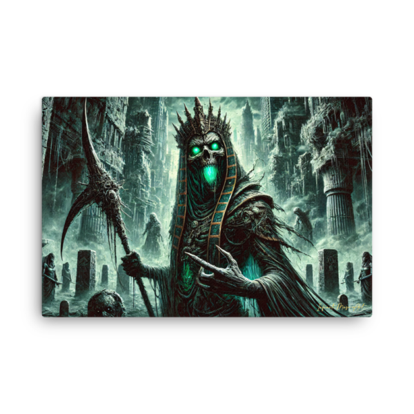 Necrotic Pharaoh of the Abyss - 24x36in Thin Canvas Print, Dark Fantasy Egyptian God Wall Art