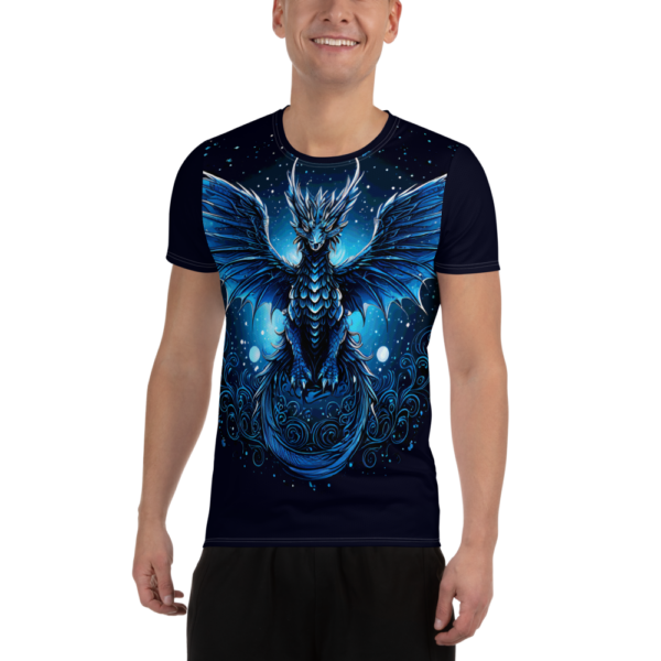 Celestial Sovereign: Azure Dragon All-Over Print Men's Athletic T-Shirt - Image 2