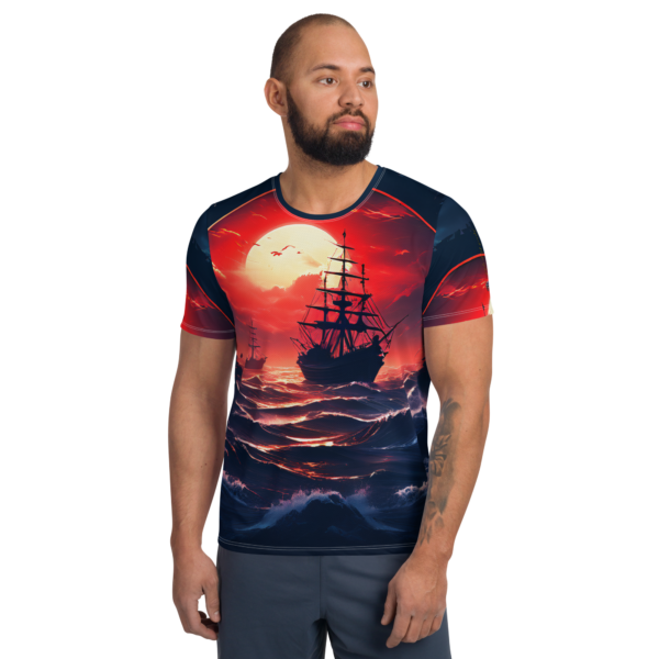 Crimson Voyage All-Over Print Men's Athletic T-Shirt – EVOKE Performance - Image 2