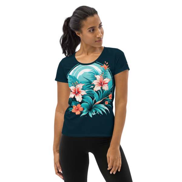 Hibiscus Harmony All-Over Print Women's Athletic T-Shirt - Image 2