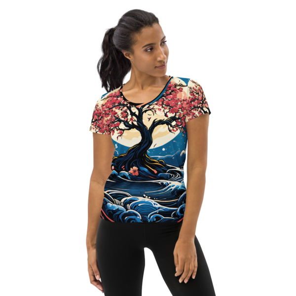 Lunar Blossom All-Over Print Women's Athletic T-Shirt – EVOKE Performance Training Apparel - Image 2