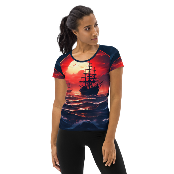 Crimson Voyage All-Over Print Women's Athletic T-Shirt – EVOKE Performance - Image 2