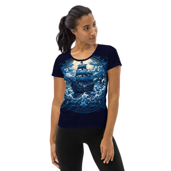 Women's All-Over Print Athletic T-Shirt – Stormbound Galleon Design - Image 2