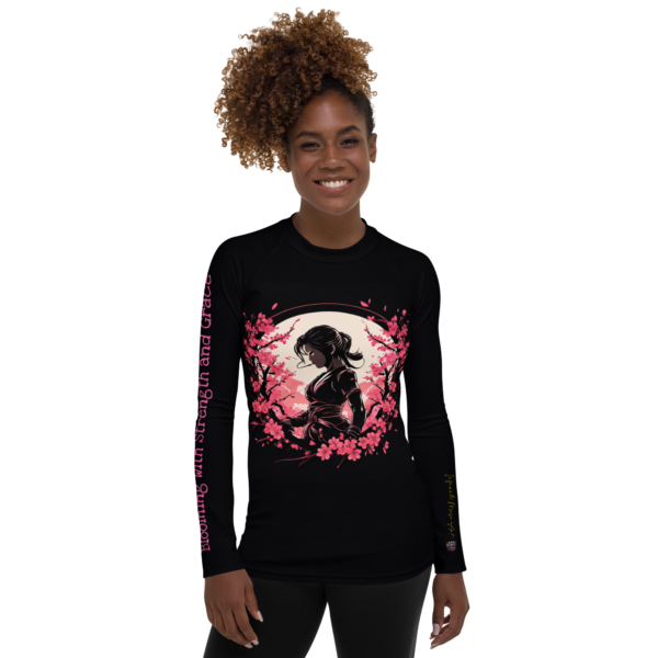 Women's All-Over Print Rash Guard – Blossoms of Discipline Design by EVOKE Performance - Image 2