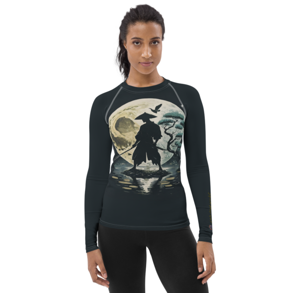 Moonlit Samurai Women's All-Over Print Rash Guard with UPF 50+ Protection - Image 2