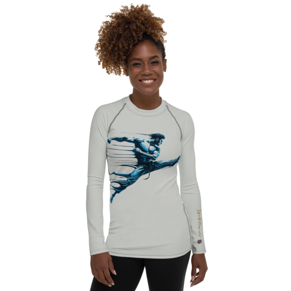 All-Over Print Women's Rash Guard - Dynamic Martial Arts Flow Design - Image 2