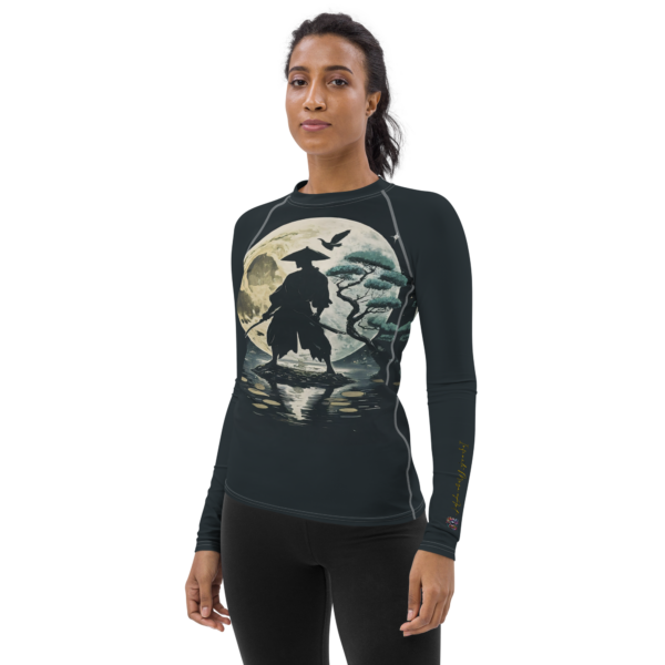 Moonlit Samurai Women's All-Over Print Rash Guard with UPF 50+ Protection