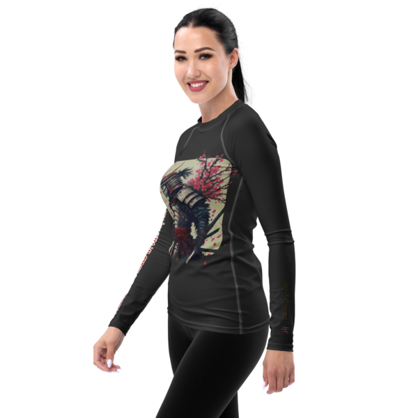 Cherry Blossom Samurai All-Over Print Women's Rash Guard with Inspirational Quote – EVOKE Performance