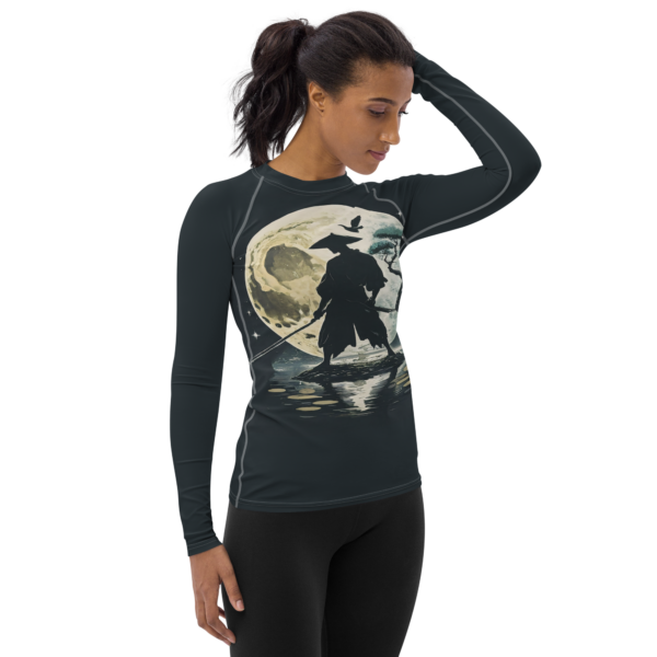 Moonlit Samurai Women's All-Over Print Rash Guard with UPF 50+ Protection - Image 4