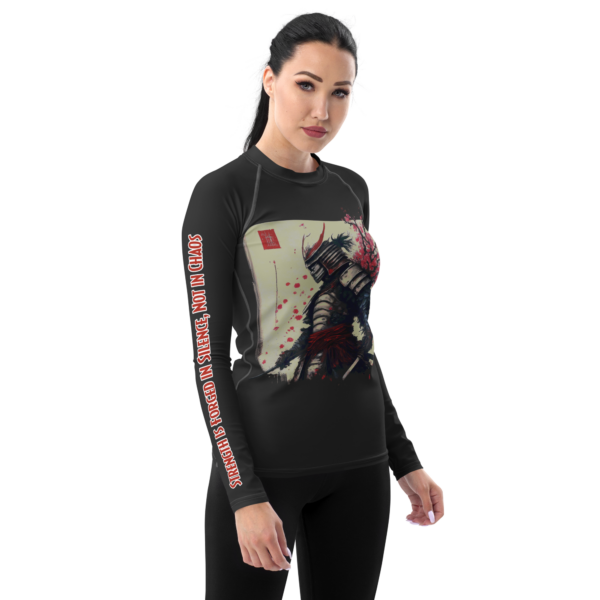 Cherry Blossom Samurai All-Over Print Women's Rash Guard with Inspirational Quote – EVOKE Performance - Image 4