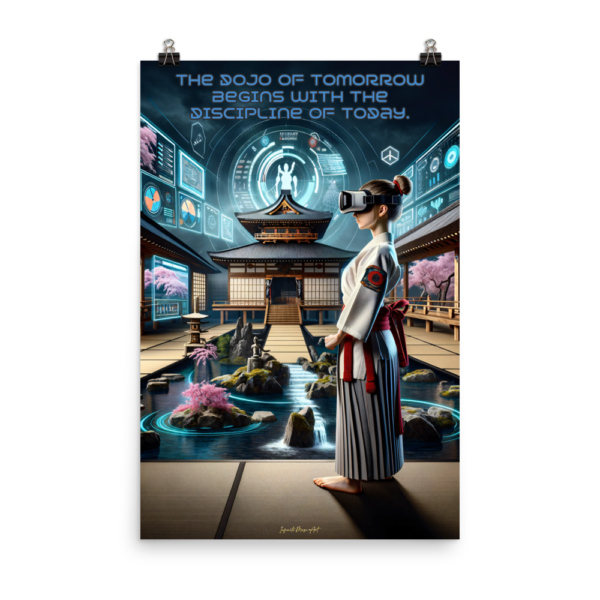 Virtual Dojo: Enhanced Matte Poster – 24x36in, Featuring Futuristic Martial Arts and Inspiring Quote