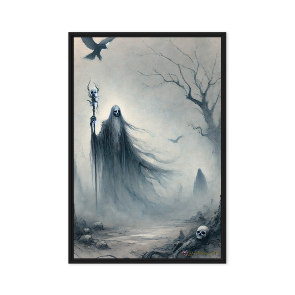 Warden of the Forsaken Vale: Framed Gothic Canvas Print (24x36in) – Black Frame