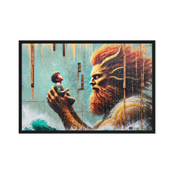 Guardian of the Tides: Framed Canvas Print (24x36in, Black Frame)