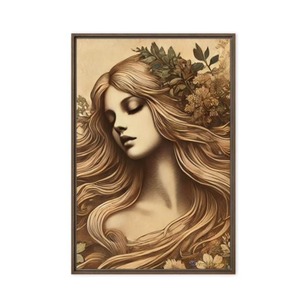 Ethereal Bloom: Muse of Serenity – Natural Colour Framed Canvas Print (24x36in)