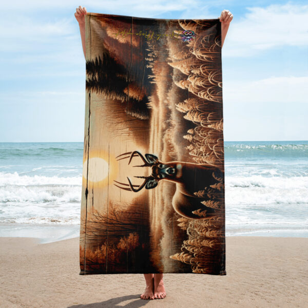 Whitetail Sunrise Sublimated Beach Towel – Rustic Outdoor Art - Image 2