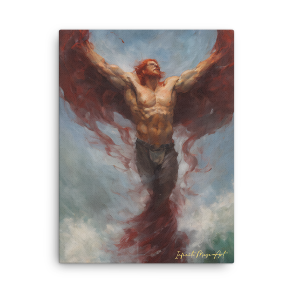 Crimson Guardian Rising: Thin Canvas Print (18x24in) – Captivating Fantasy Artwork