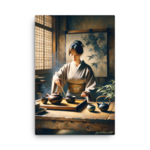 The Ritual of Tranquility 24x36 Thin Canvas Print – Japanese Tea Ceremony Art